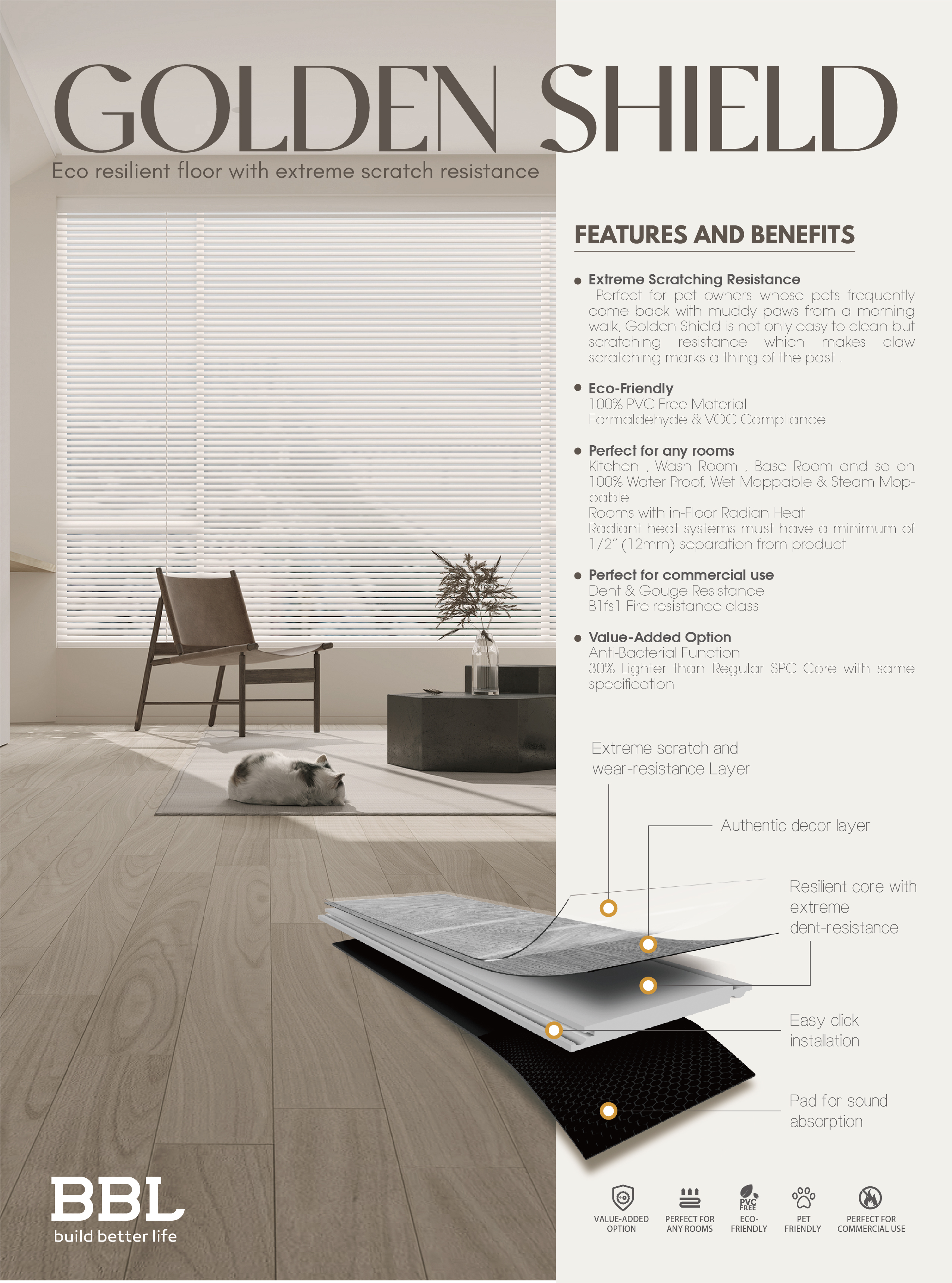 Eco Resilient Floor with Extreme Scratch Resistance-Golden Shield